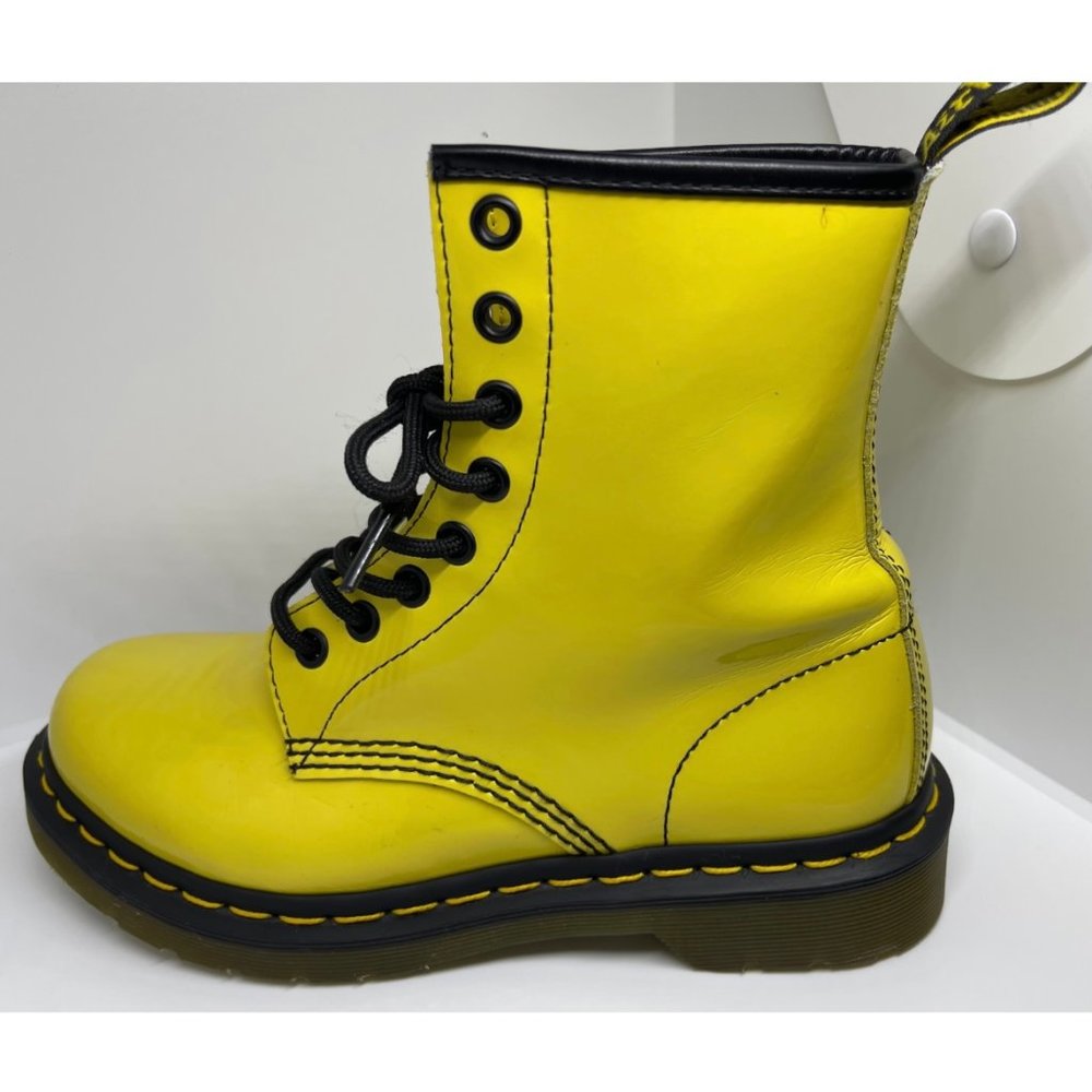 DR. MARTENS Yellow Patent Leather Ankle Boots - Picture 8 of 12